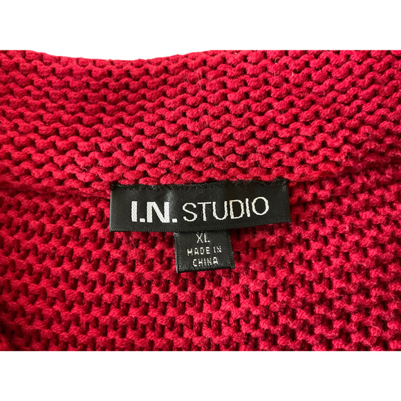 I.N. Studio Women's XL Red Knit Sweater Cotton Acrylic Button Detail Open Back - Picture 3 of 10